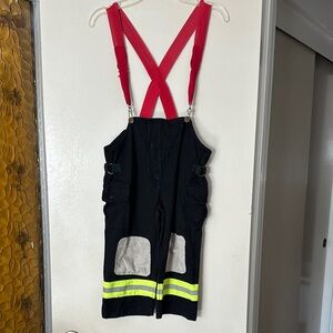 Black Overalls with Red Straps and Reflective Accents